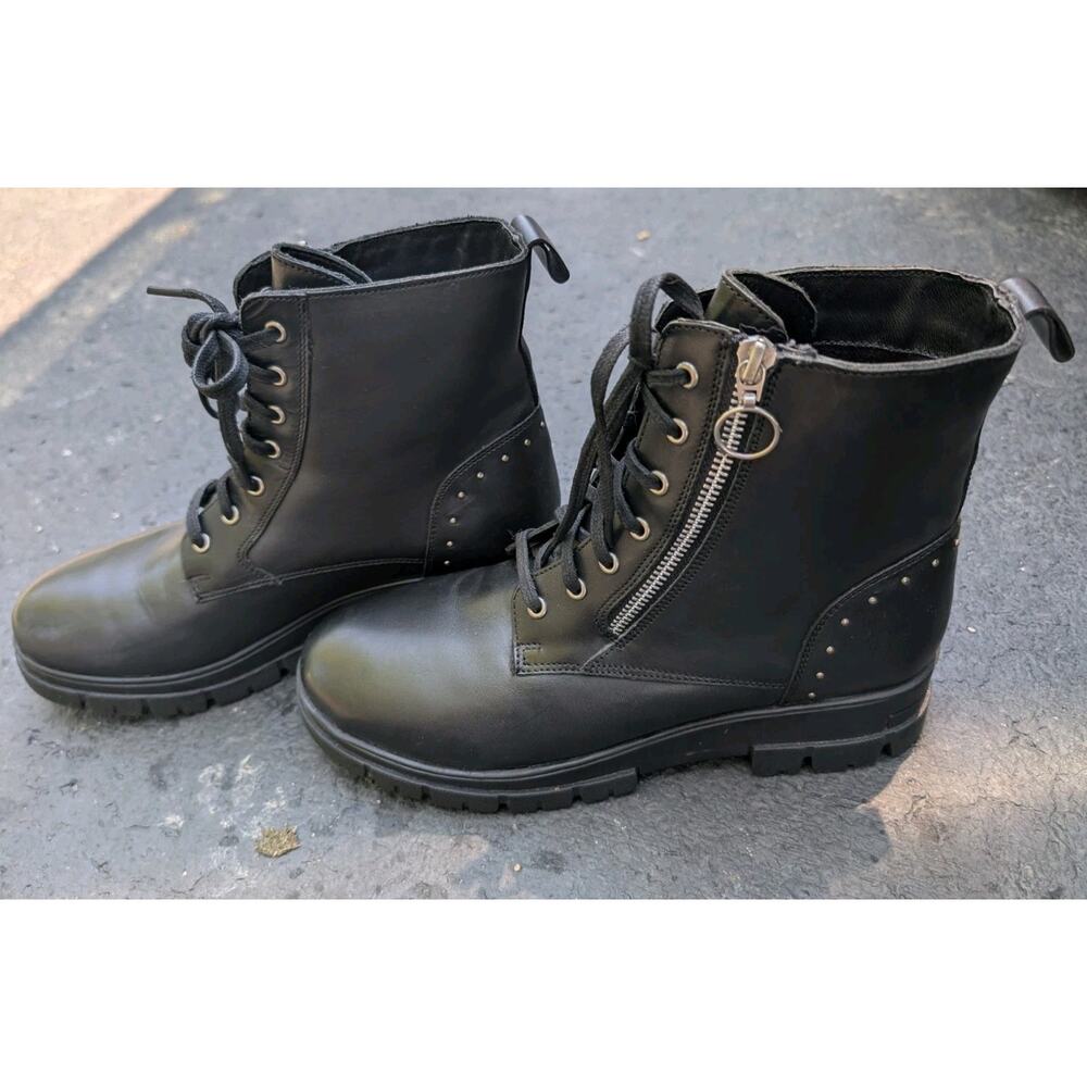 Vintage Foundry Co Womens Rocky Leather Combat Boots 9 Moto Edgy Burnished Lug